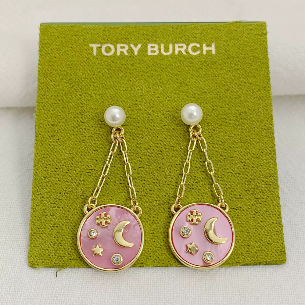 Tory Burch Rhinestone Moon Star Dangle Earrings Metal
